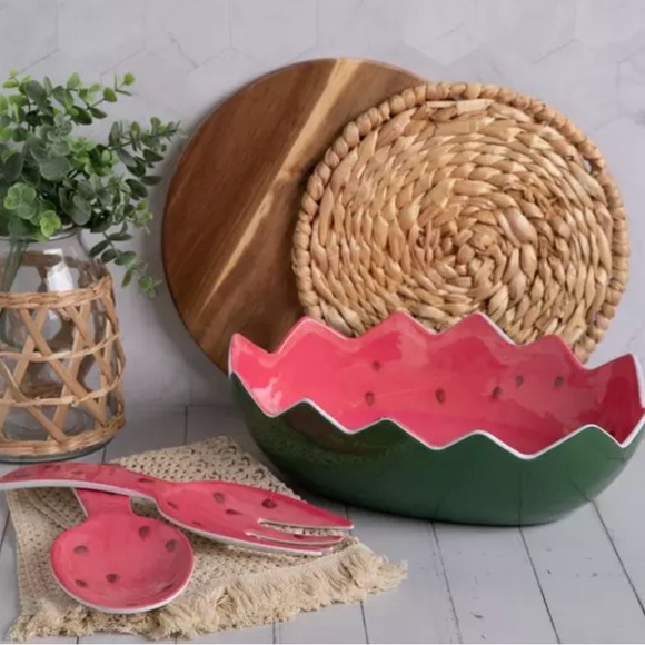 Watermelon-Themed Serving Bowl Set with Utensils ~ NWT - Picture 2 of 10